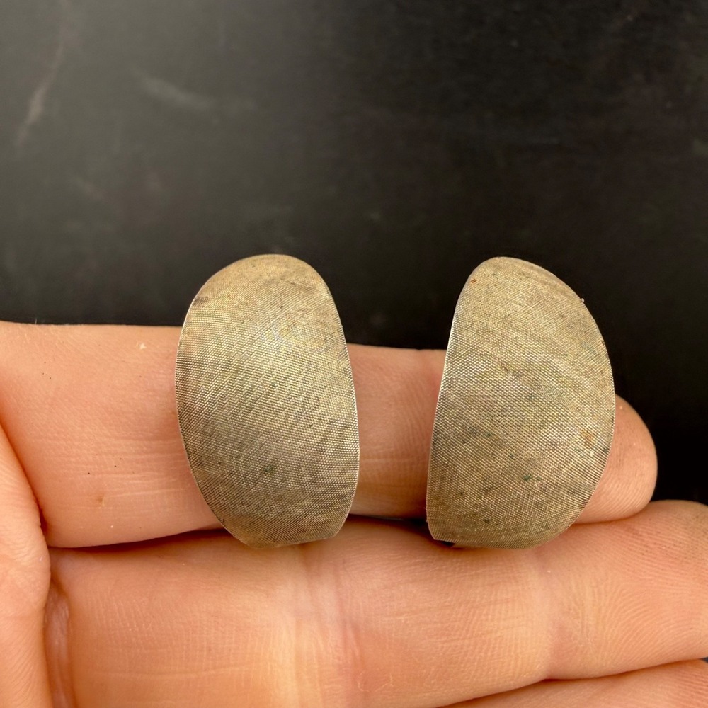 Vintage Italy 800 Silver Clip On Earrings Textured Huggie Silver Tone Estate